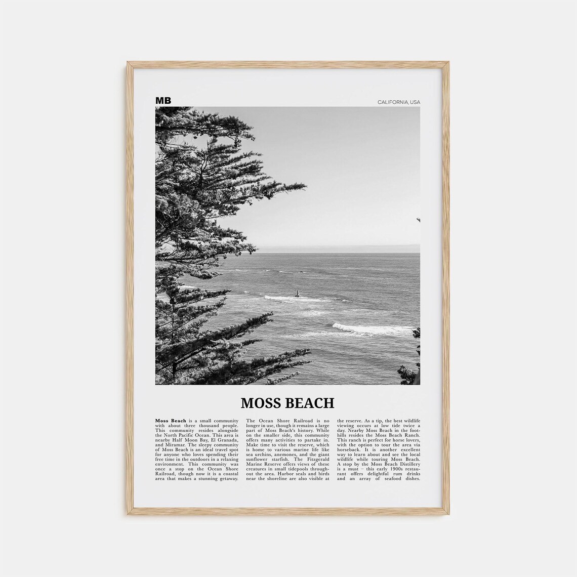 Moss Beach Black and White Travel Poster, California