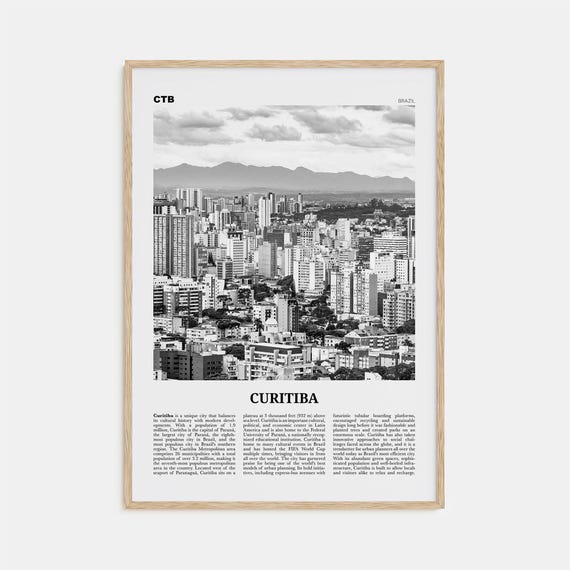 Curitiba Black and White Travel Poster, Brazil