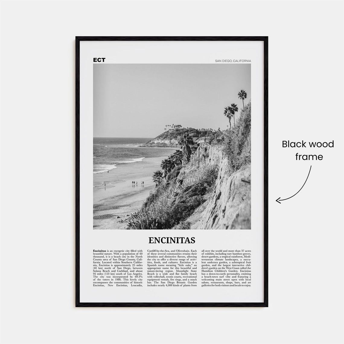 Encinitas Black and White Travel Poster, California - Image 3