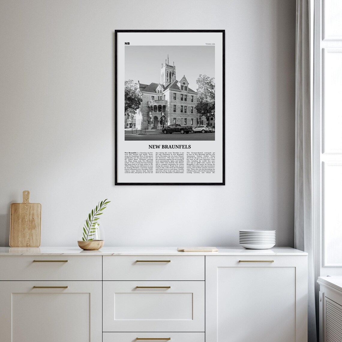 New Braunfels Black and White Map Art Print - Image 2