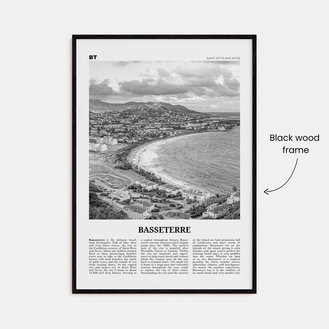 Basseterre Print Black And White Basseterre Wall Art Basseterre Poster Basseterre Photo Basseterre Wall Dcor Saint Kitts And Nevis - Image 3