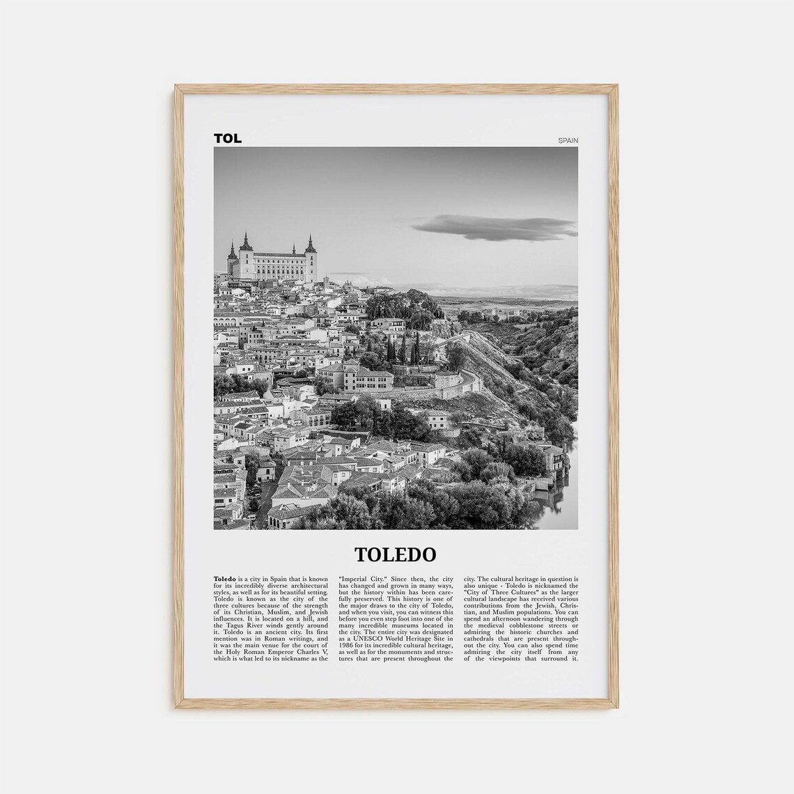 Toledo Black And White Travel Poster, Spain Wall Art