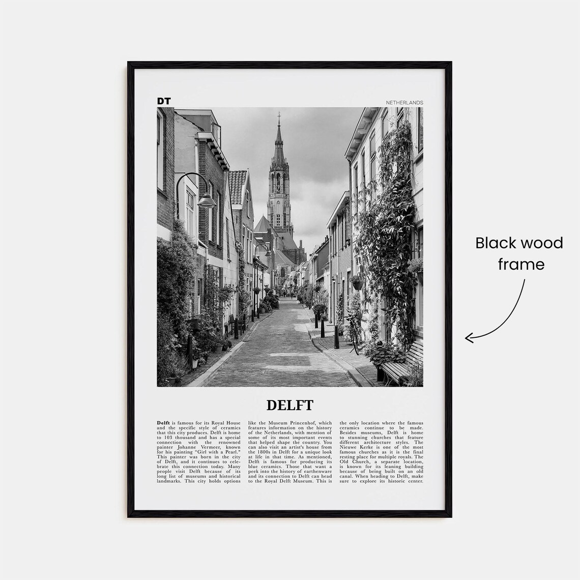 Black-and-White Delft Map, Netherlands Travel Poster - Image 3