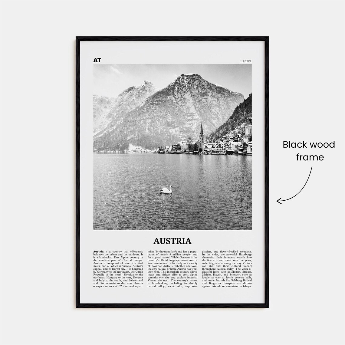 Austria Black and White Travel Poster, Europe Wall Art Print - Image 3