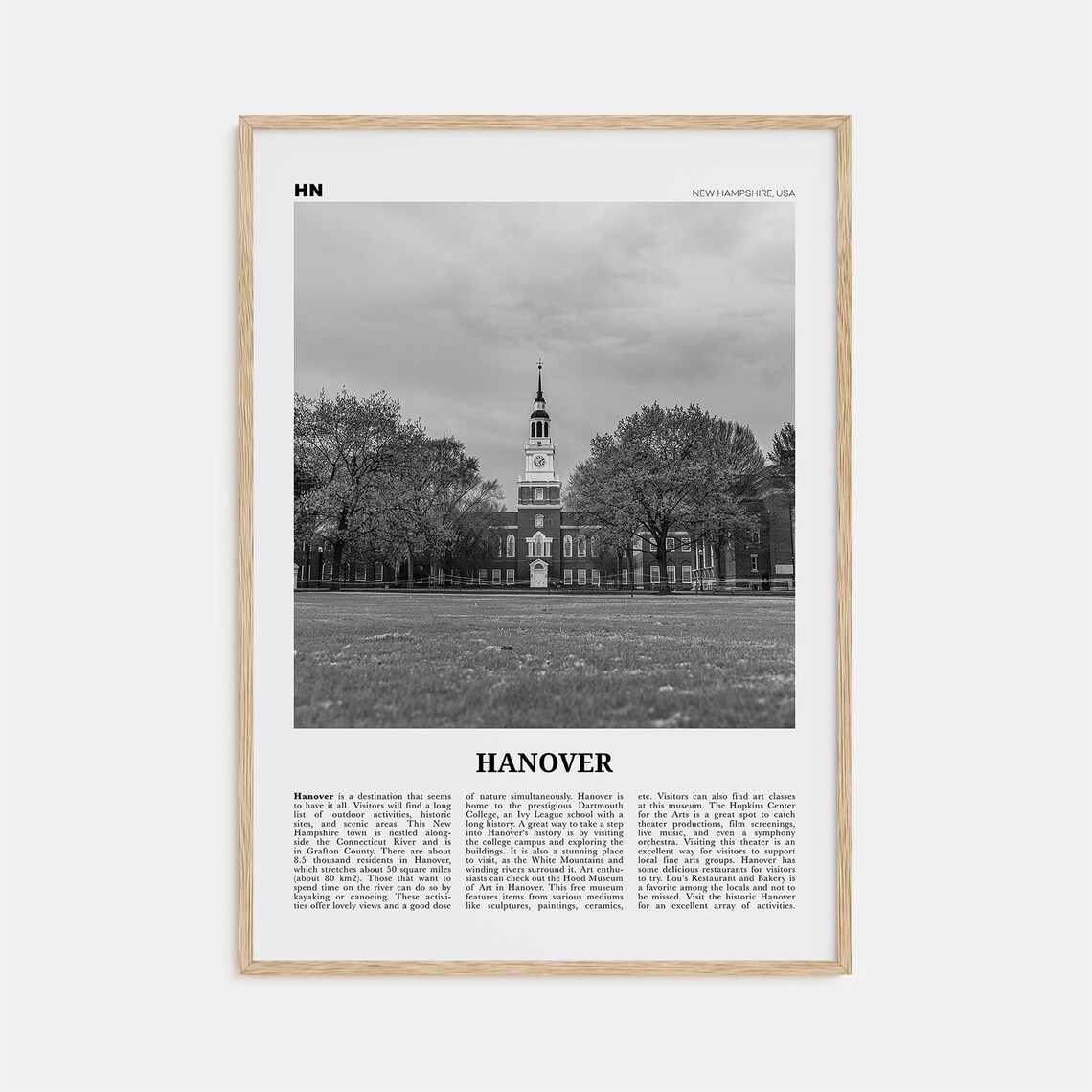 Hanover, New Hampshire Black And White Travel Poster