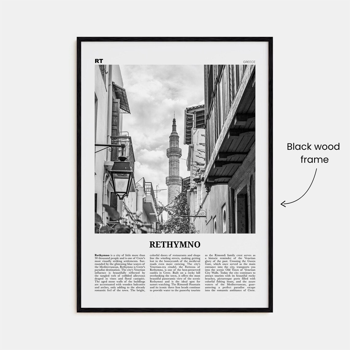 Rethymno Black and White Travel Poster, Crete - Image 3