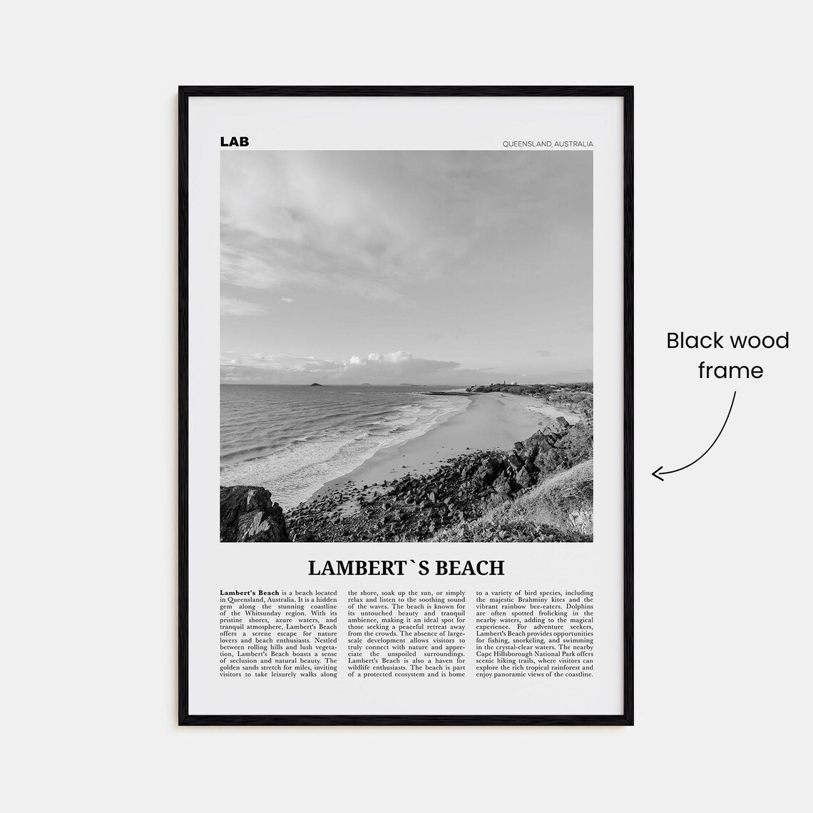 Lamberts Beach Art Print, Black And White - Image 3
