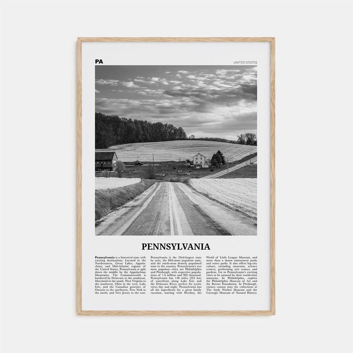 Pennsylvania Black and White Map Poster Print