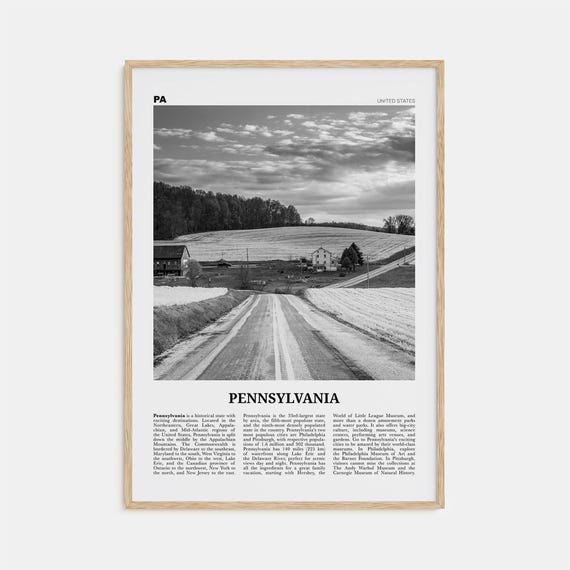 Pennsylvania Black and White Map Poster Print