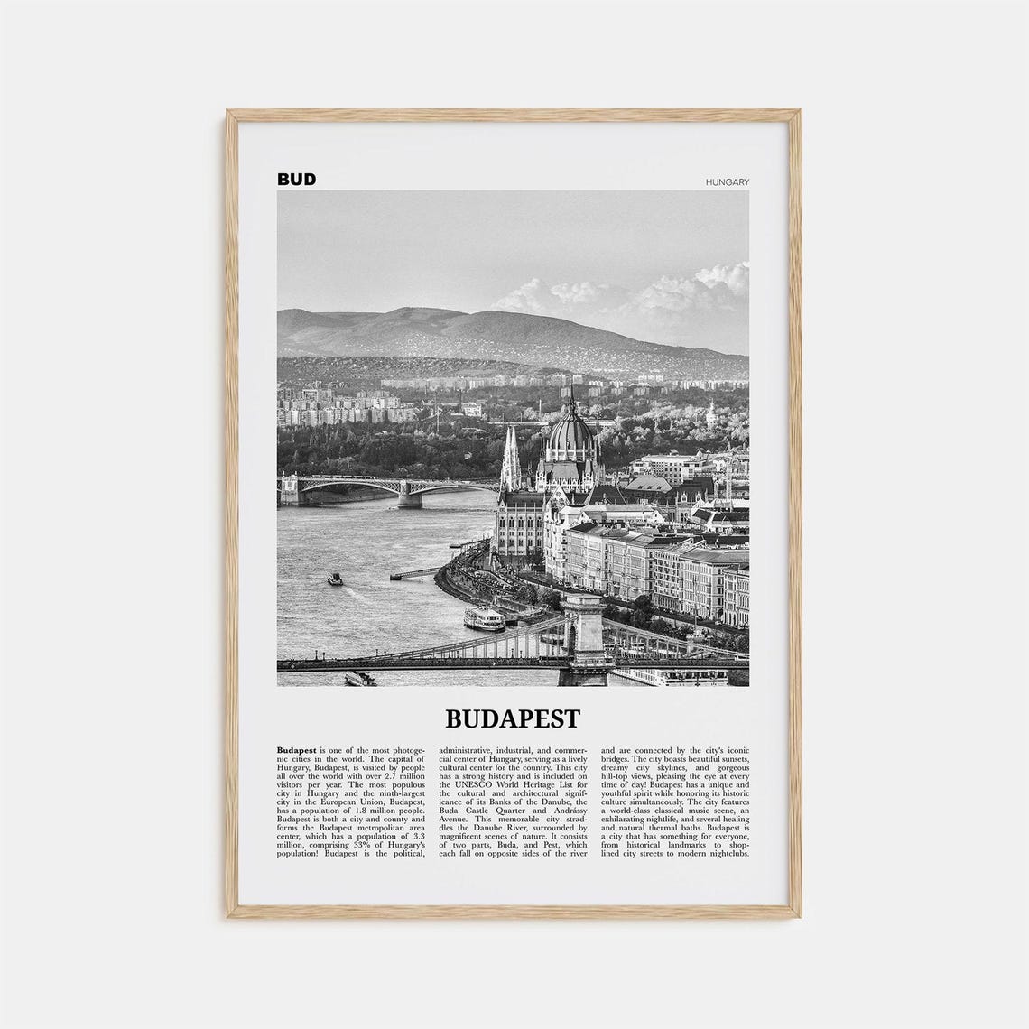 Budapest Black and White Travel Poster, Europe