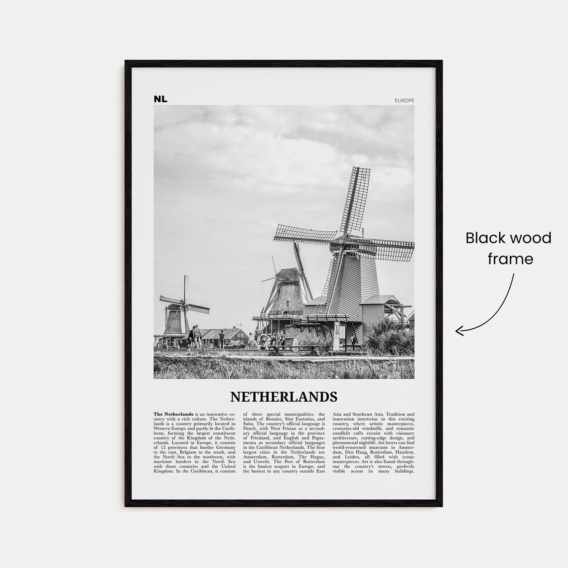 Netherlands Black And White Travel Poster, Europe - Image 3