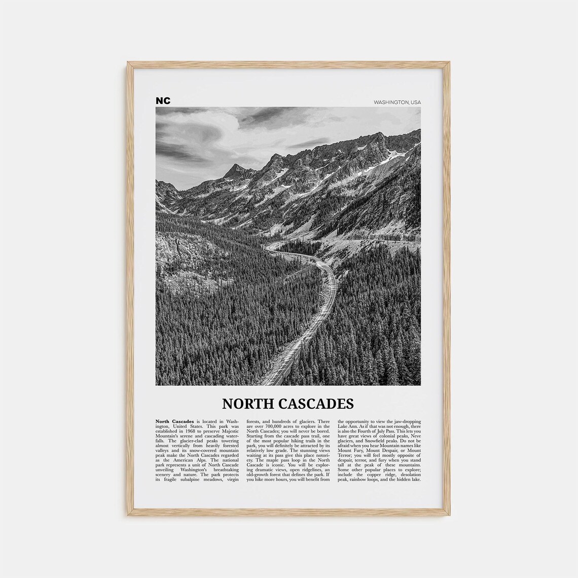 North Cascades National Park, Black and White Travel Poster