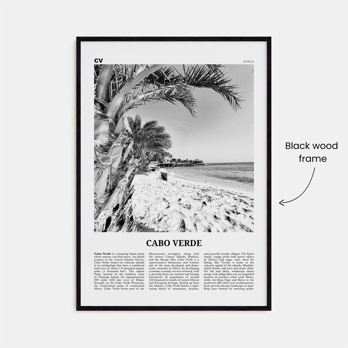 Cabo Verde Black and White Travel Poster, Praia - Image 3