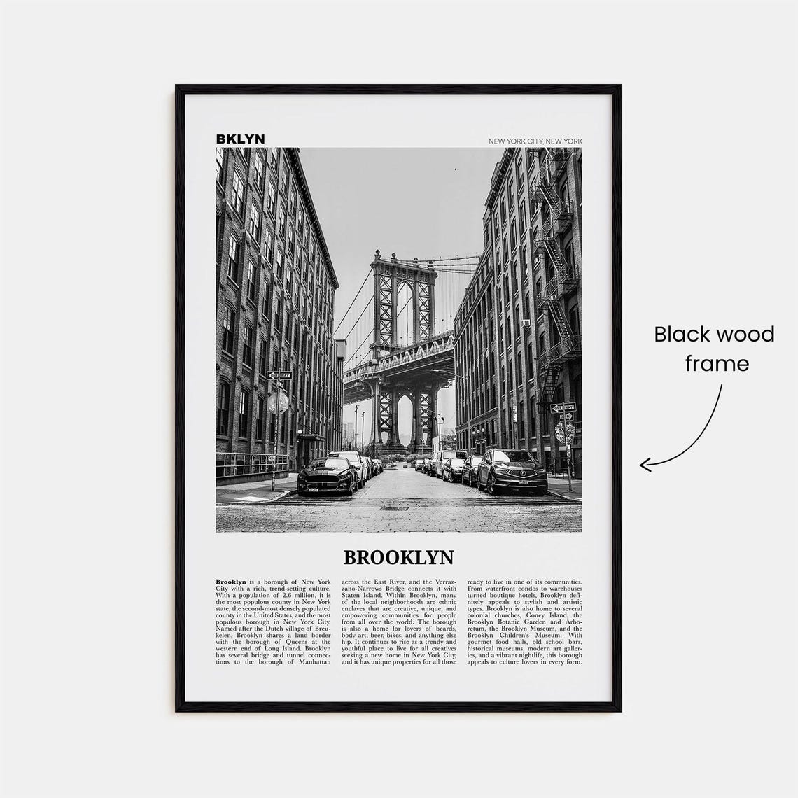 Brooklyn Black and White Travel Poster, New York - Image 3