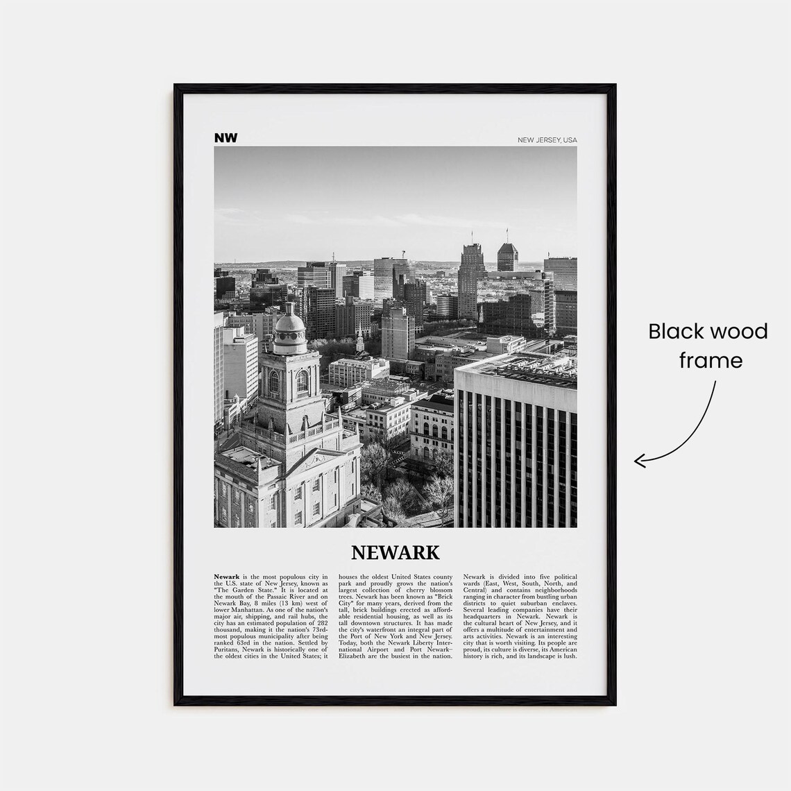 Newark Black and White Travel Poster, New Jersey - Image 3