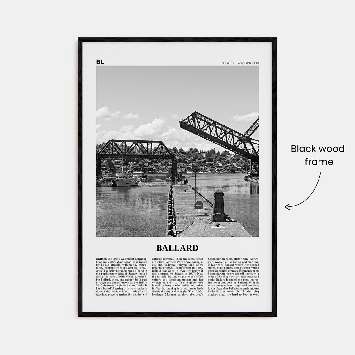 Ballard, Washington Black and White Travel Poster - Image 3