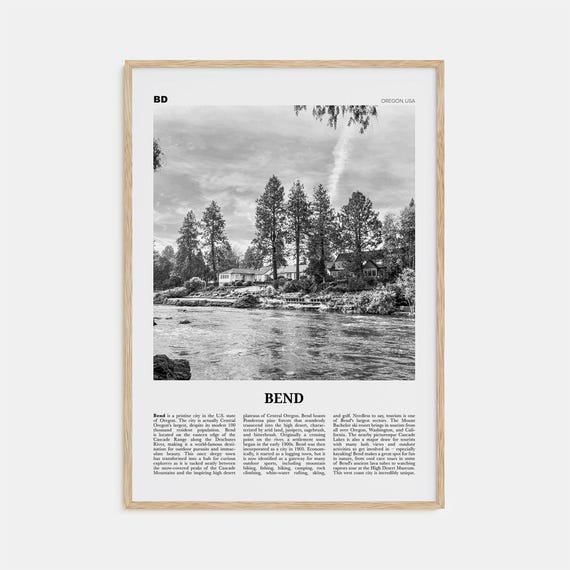Bend Black and White Travel Poster, Oregon USA