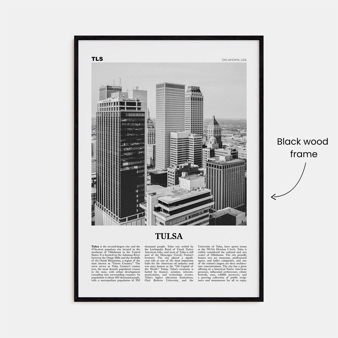Tulsa Black And White Travel Poster, Oklahoma USA - Image 3