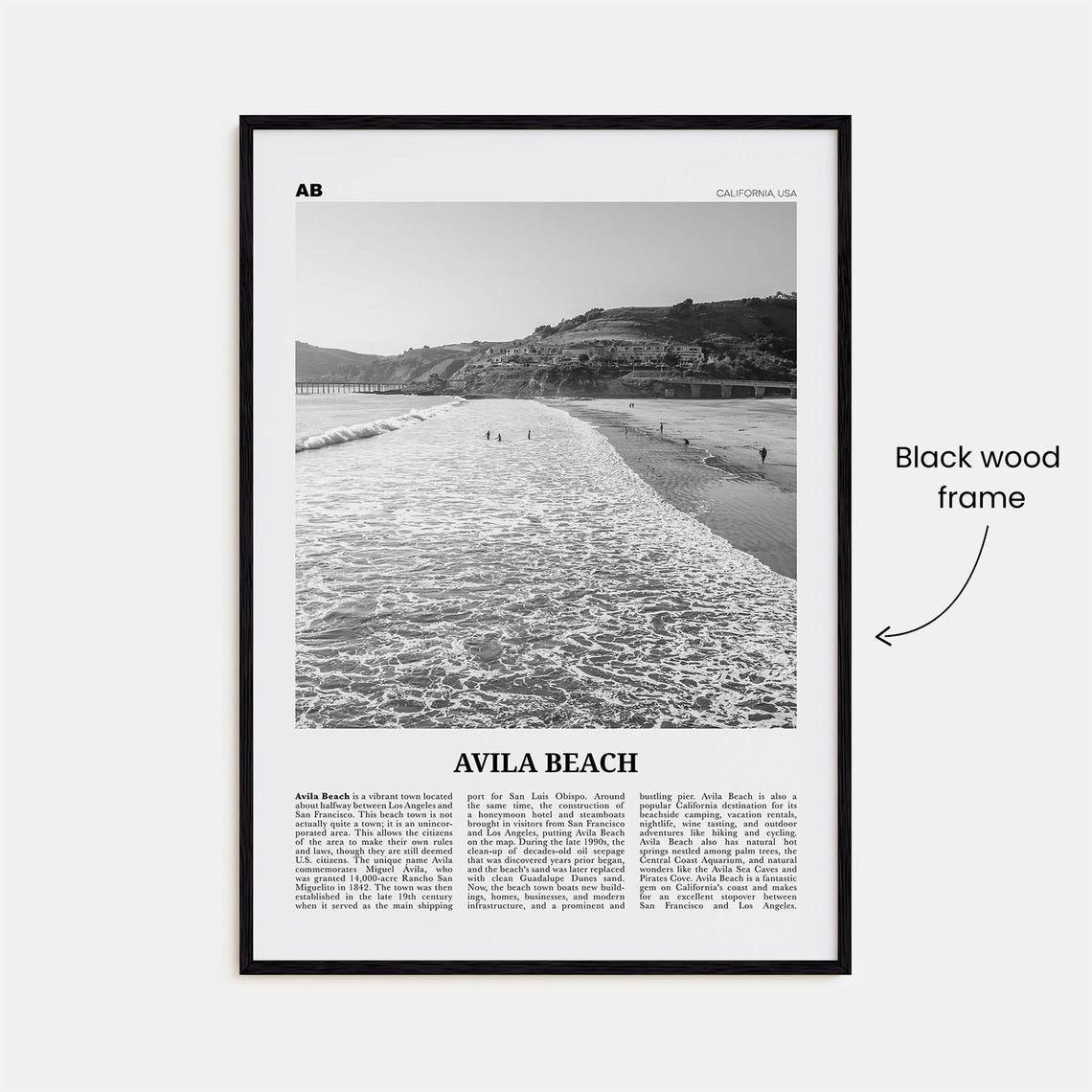 Avila Beach Black and White Travel Poster, California - Image 3
