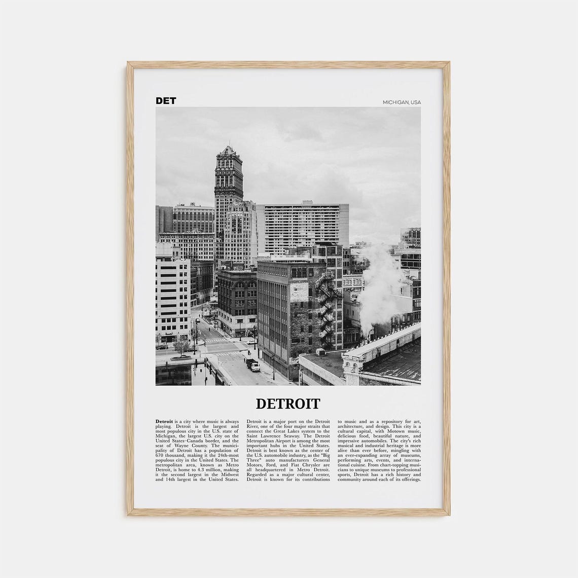 Detroit Print Black And White No 3 Detroit Wall Art Detroit Poster Detroit Photo Detroit Decor Michigan Usa United States