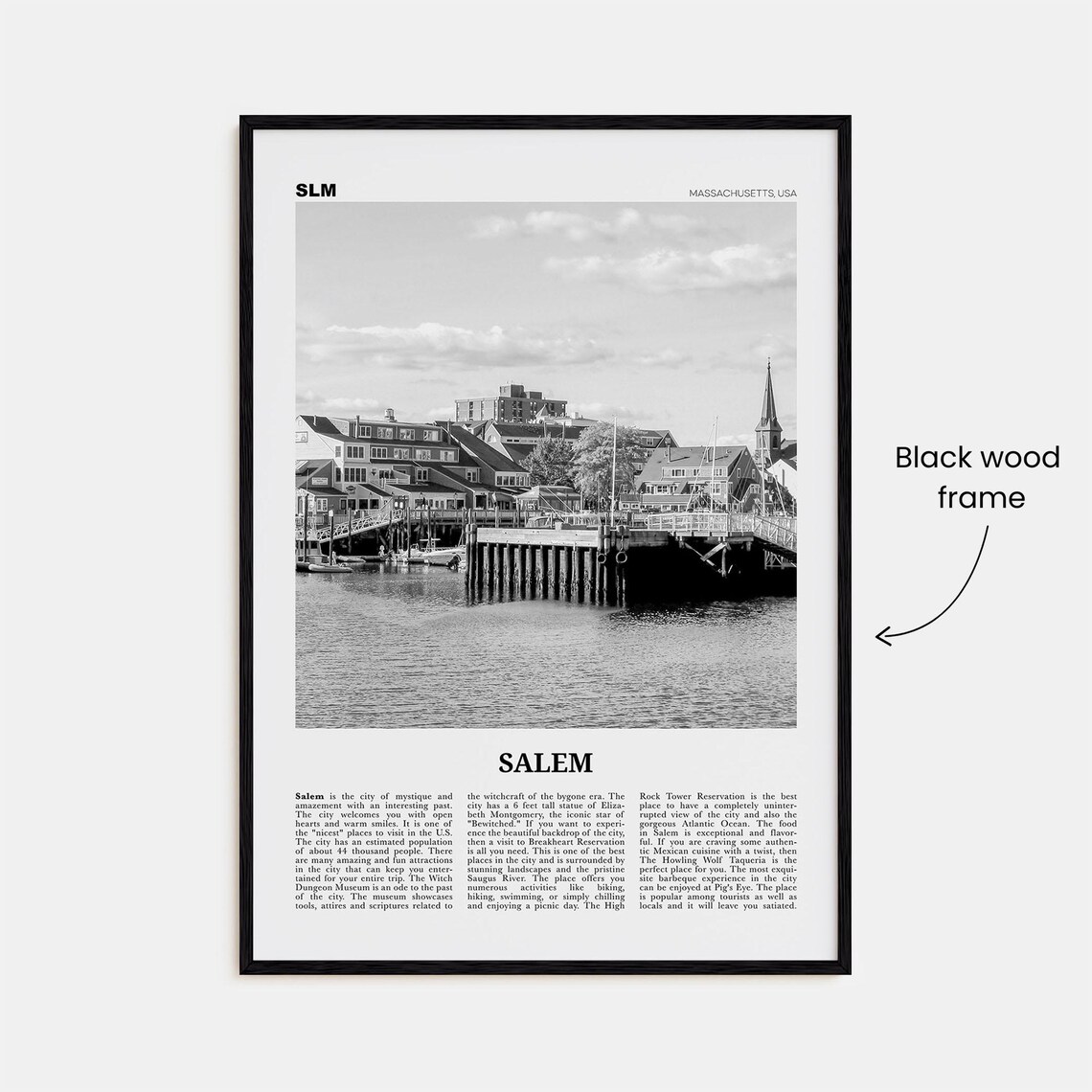 Salem, Massachusetts Black and White Travel Poster - Image 3