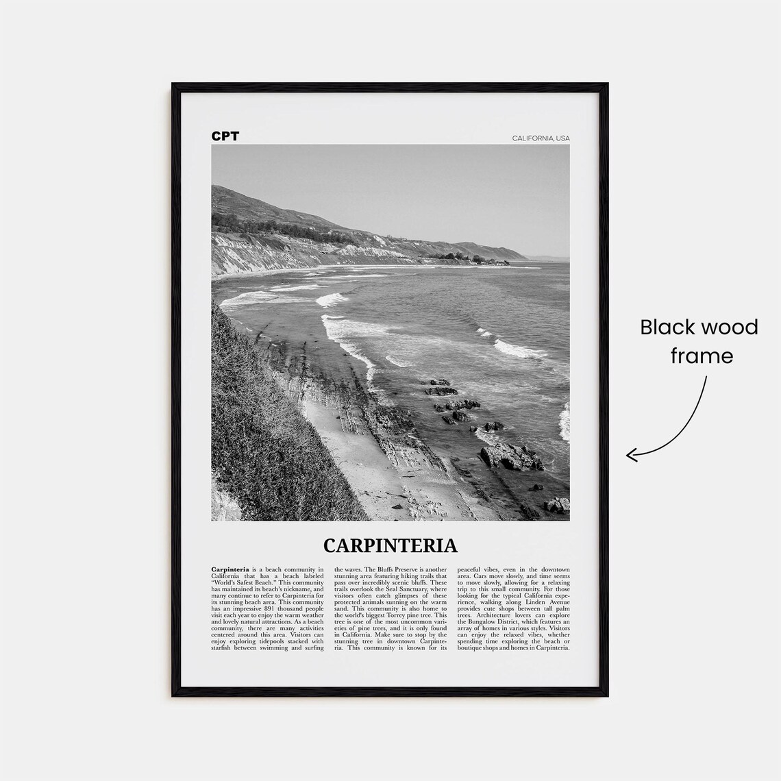 Carpinteria Black and White Travel Poster, California - Image 3
