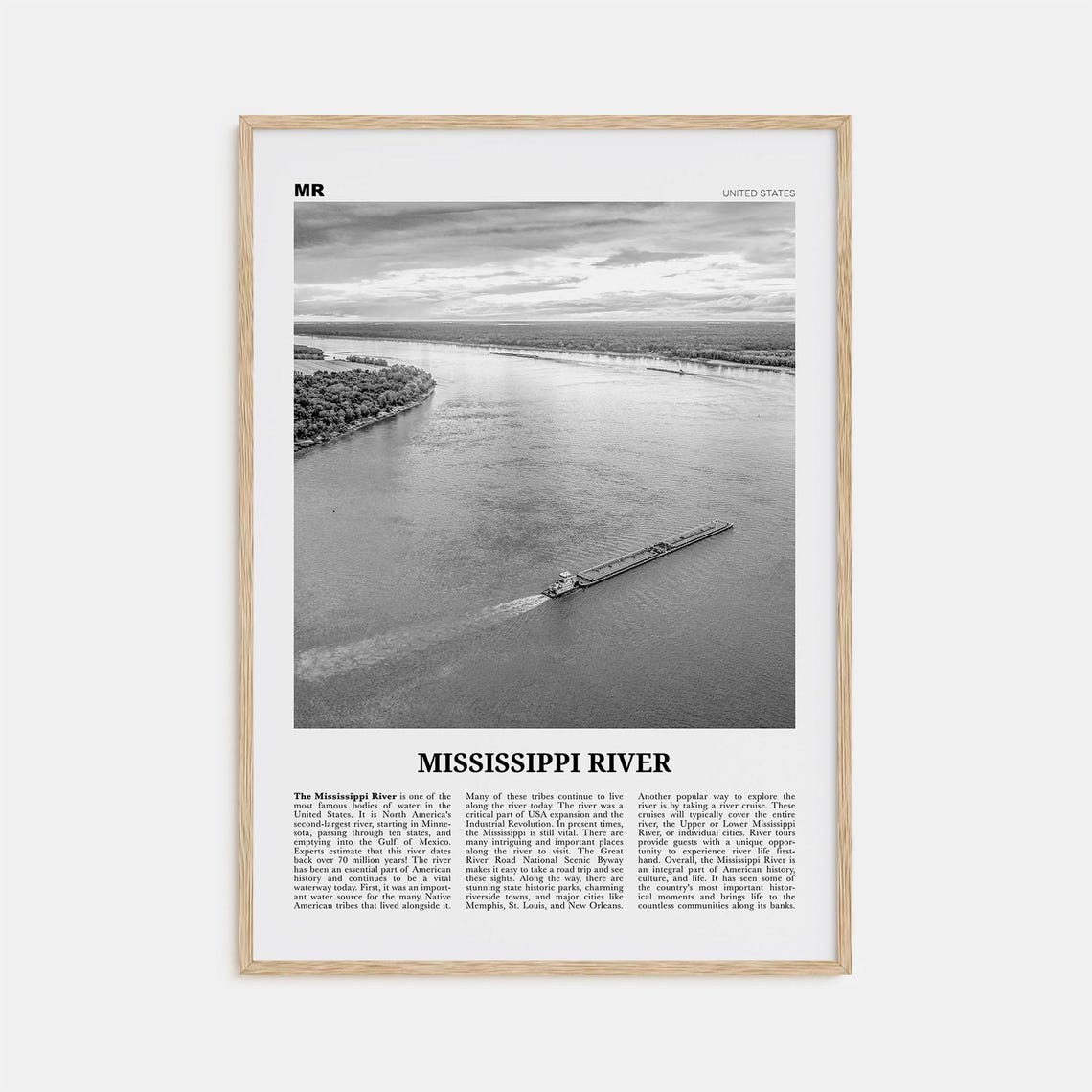 Mississippi River, Black and White Travel Poster