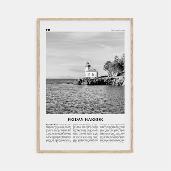 Friday Harbor Black and White Travel Poster, Washington
