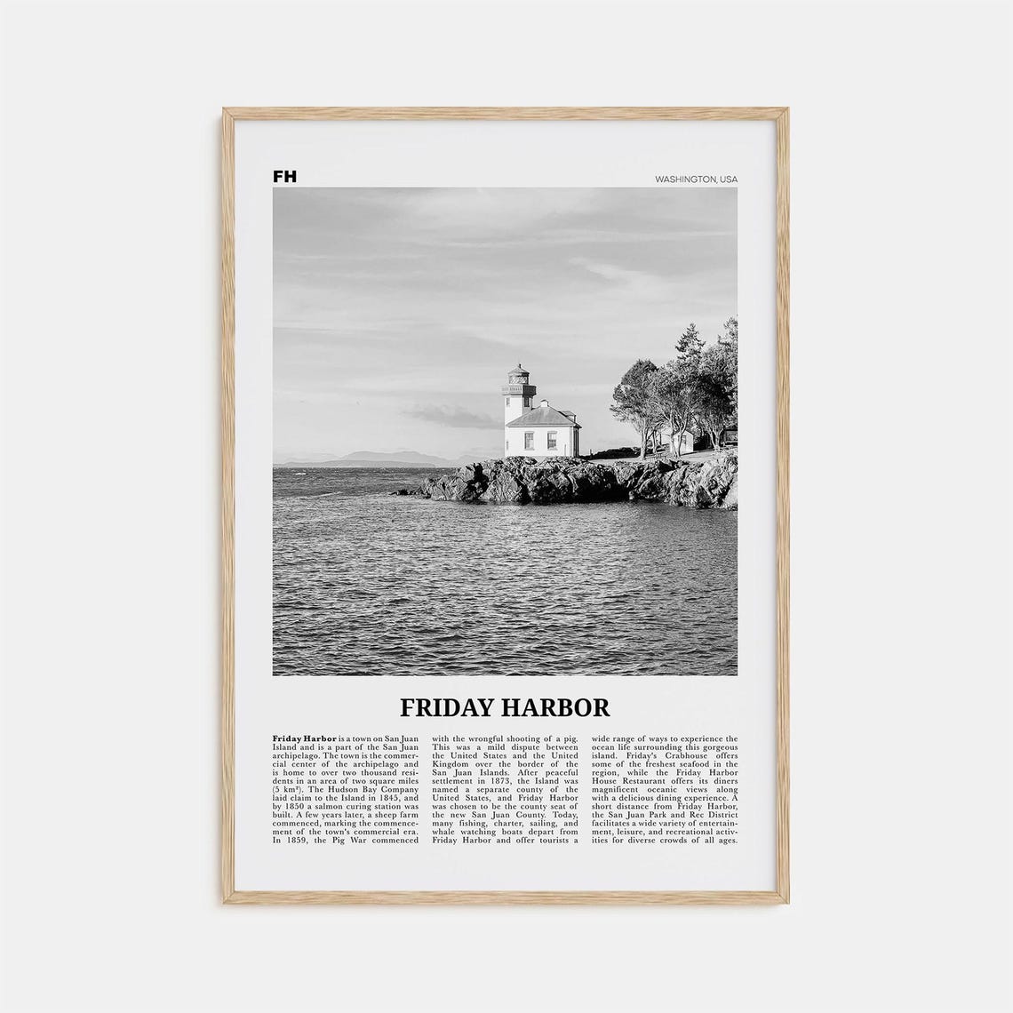 Friday Harbor Black and White Travel Poster, Washington