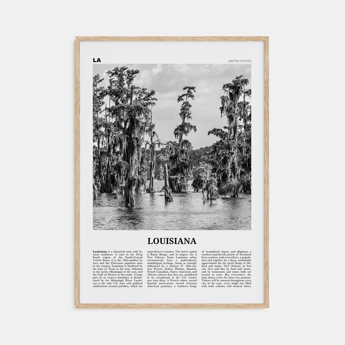 Louisiana Black and White Travel Poster, United States