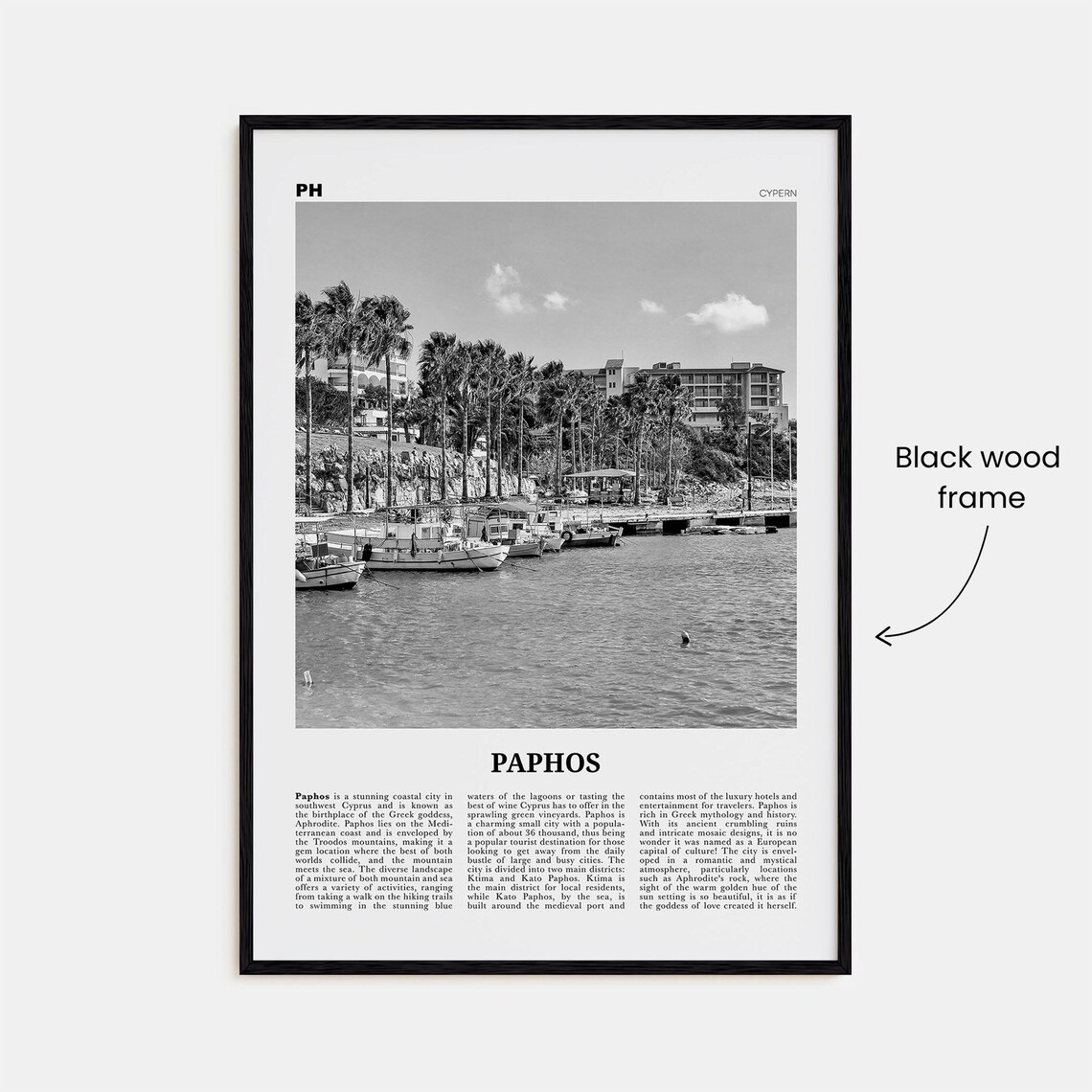 Paphos Black and White Travel Photo Poster, Cyprus - Image 3