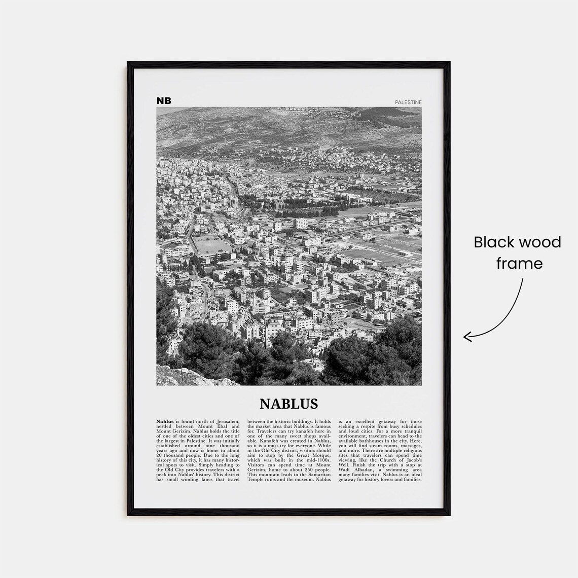 Nablus Map - Black And White - Image 3
