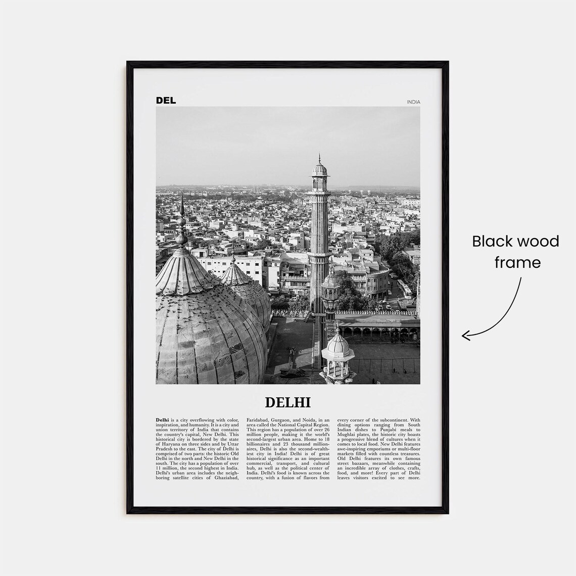 Delhi Black and White Travel Poster, India Wall Art - Image 3