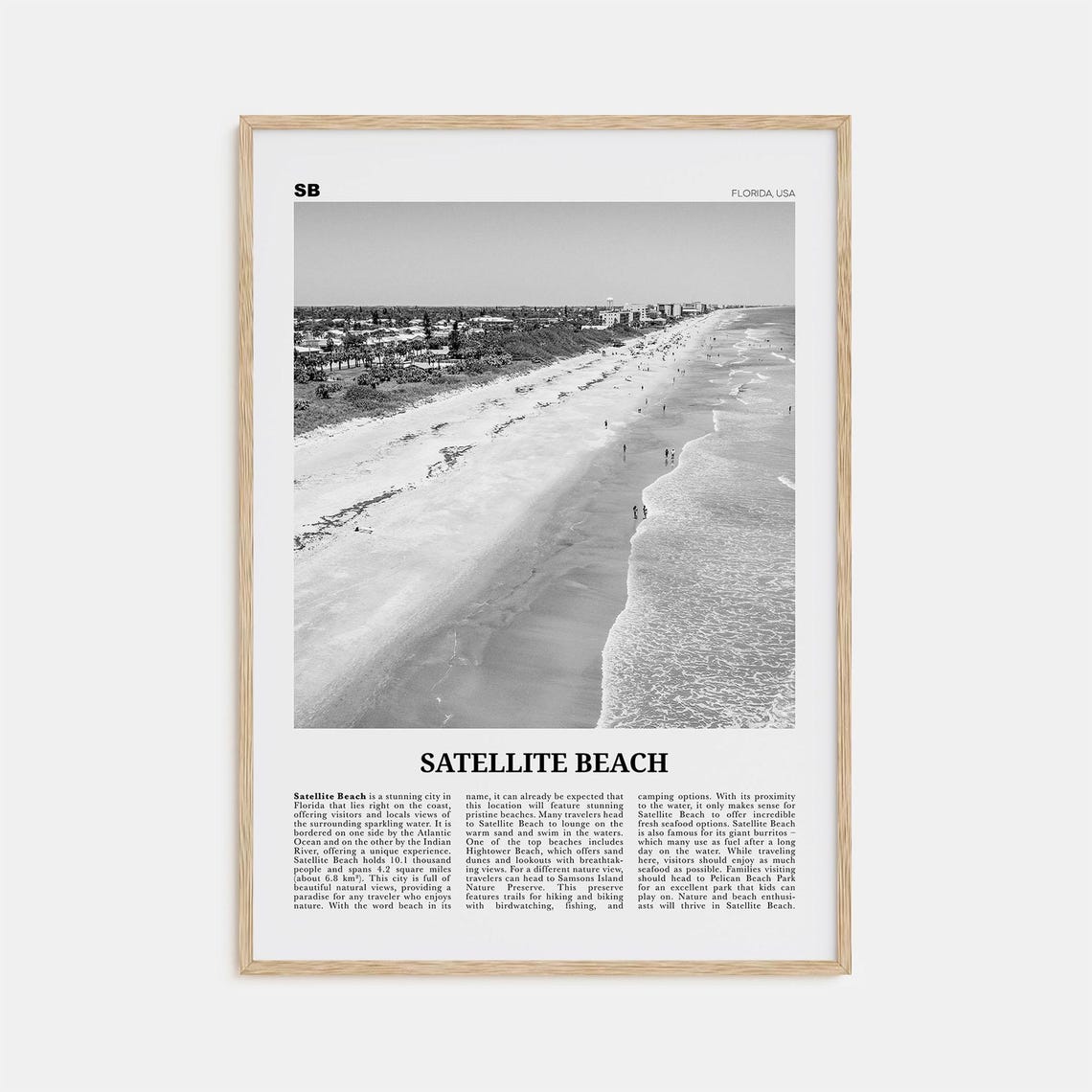Satellite Beach Black and White Travel Poster