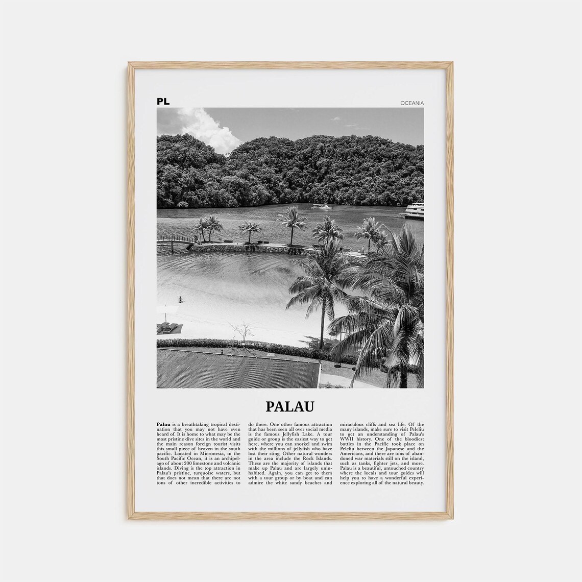 Palau Black and White Travel Poster, Oceania Ngerulmud