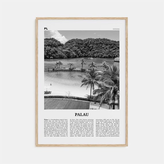 Palau Black and White Travel Poster, Oceania Ngerulmud