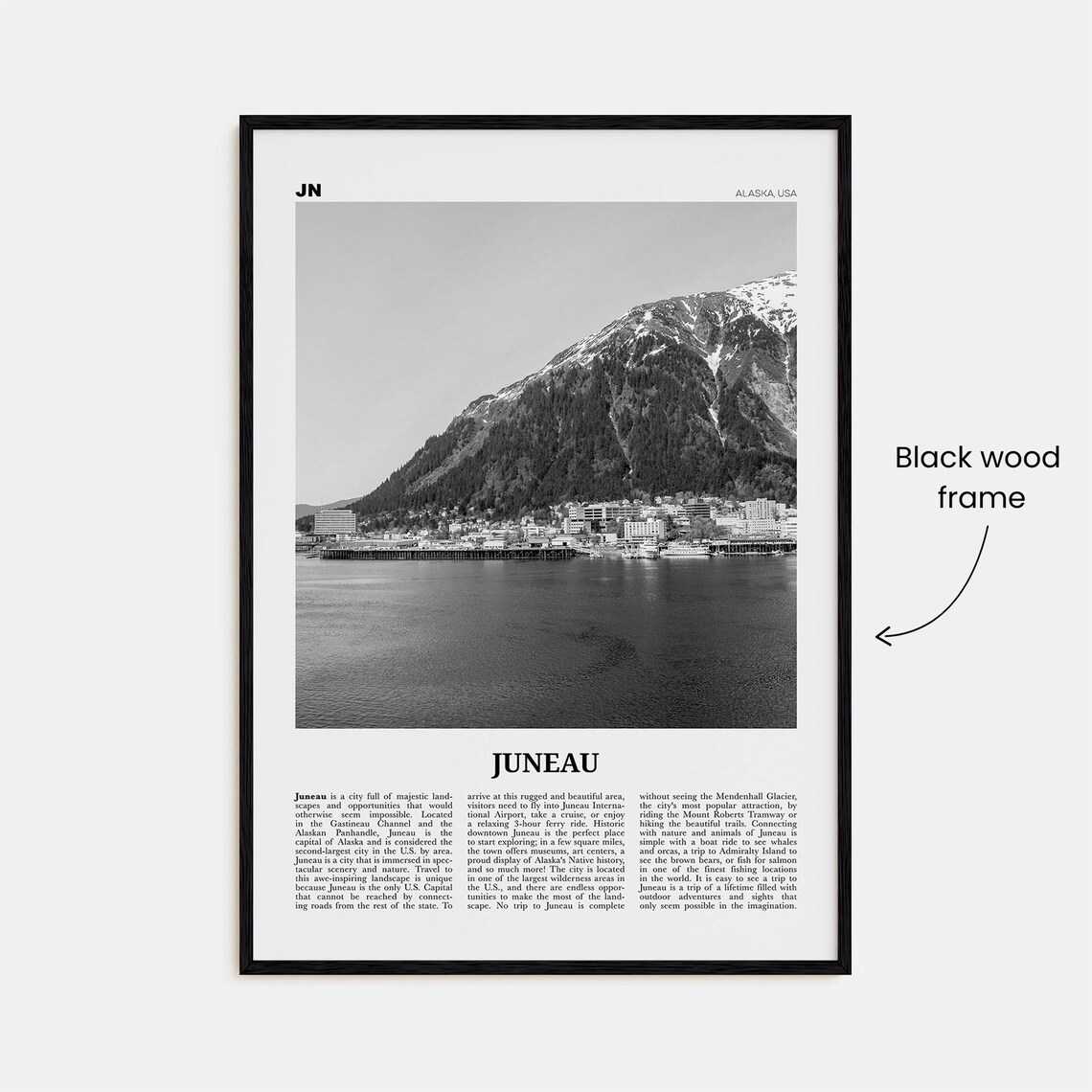 Juneau Black and White No. 1 Travel Poster, Alaska - Image 3