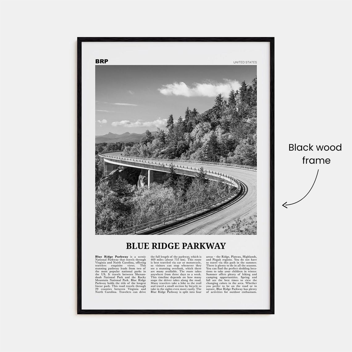 Blue Ridge Parkway Black And White Travel Poster - Image 3
