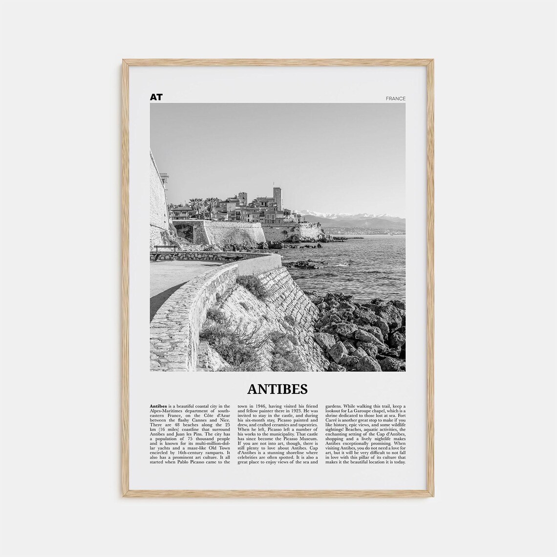 Antibes Black and White Travel Poster, Côte d'Azur