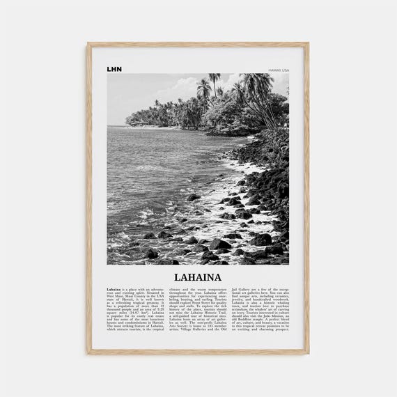 Lahaina Black and White Travel Poster, Hawaii