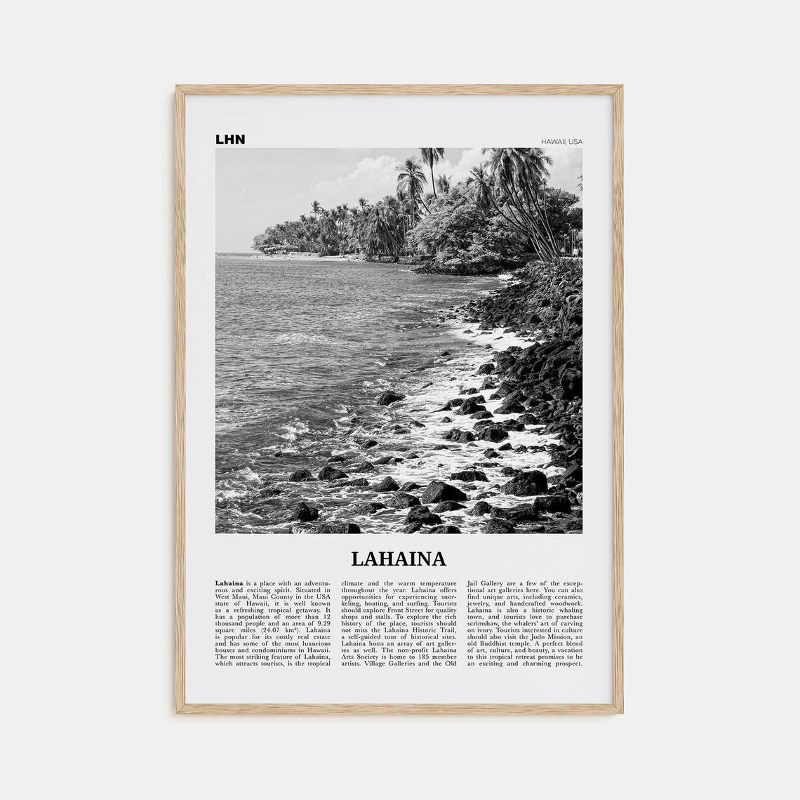 Lahaina Black and White Travel Poster, Hawaii