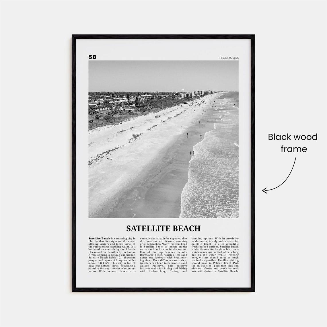Satellite Beach Black and White Travel Poster - Image 3