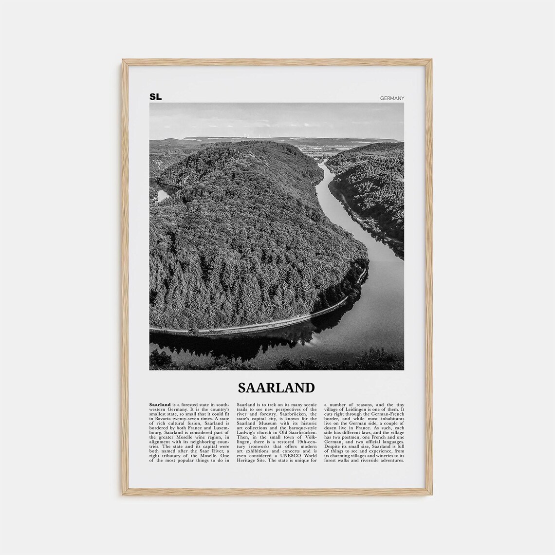 Saarland Black And White Travel Poster, Germany