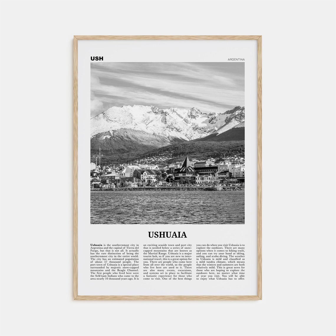 Ushuaia Black and White Travel Poster, Argentina