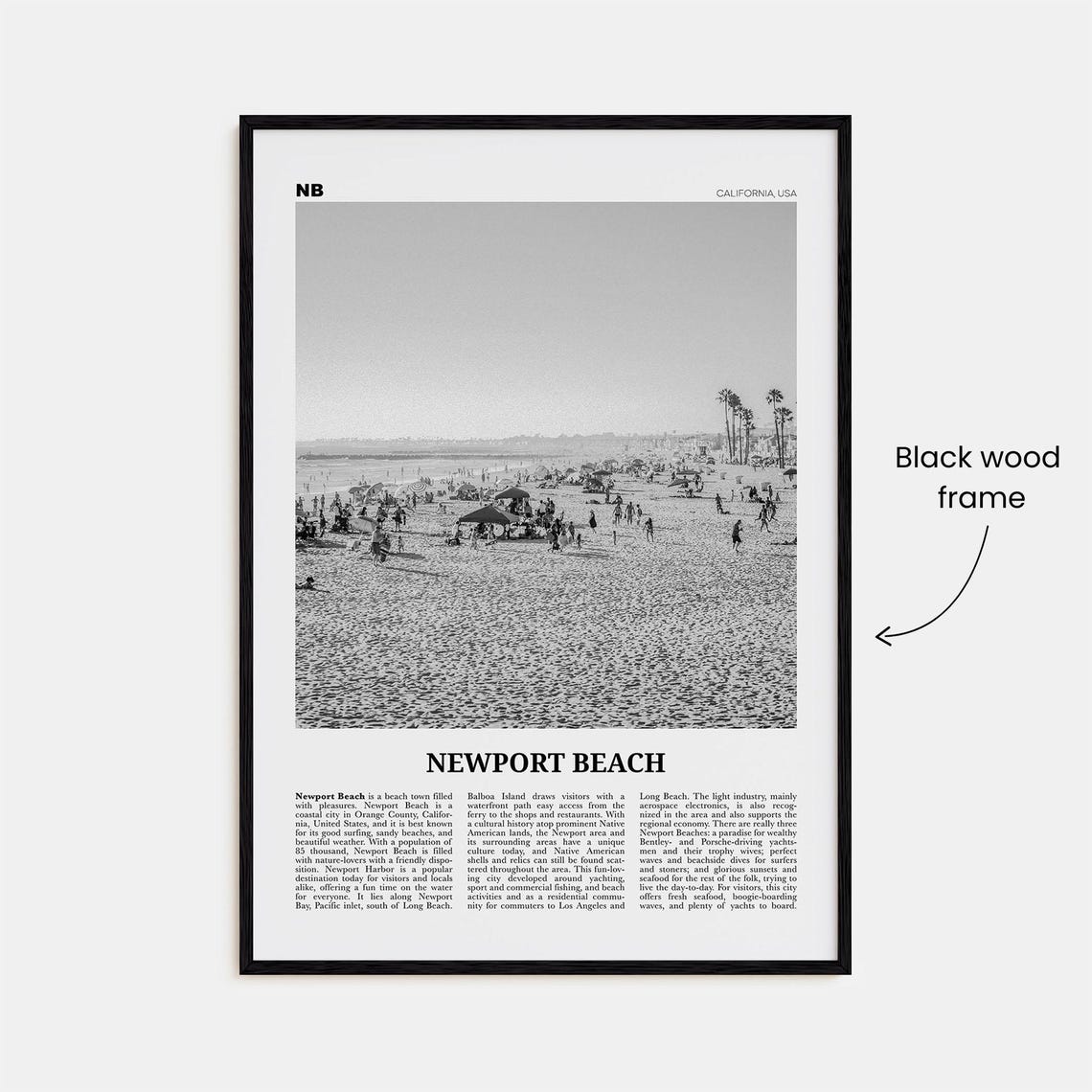 Newport Beach Black and White Travel Poster - Image 3