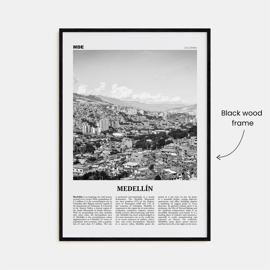 Medellin Black and White No. 1 Colombia Travel Poster - Image 3