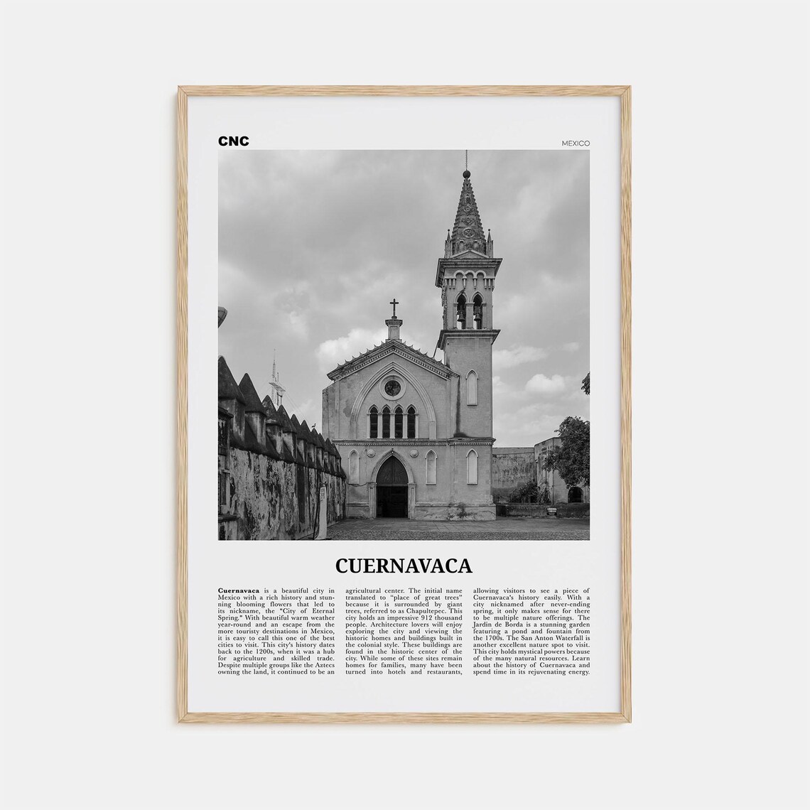 Cuernavaca Black And White Map Poster, Mexico