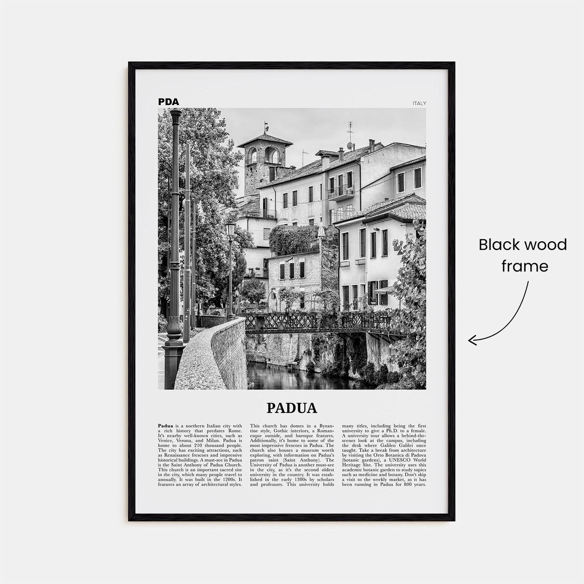 Padua Black and White Travel Poster, Italy Map - Image 3