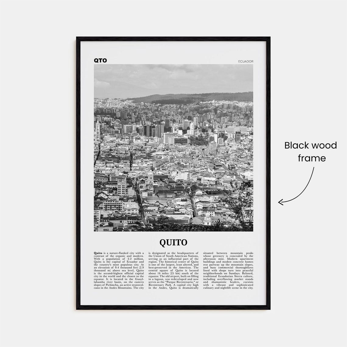 Quito Black and White Travel Photo Poster, Ecuador - Image 3