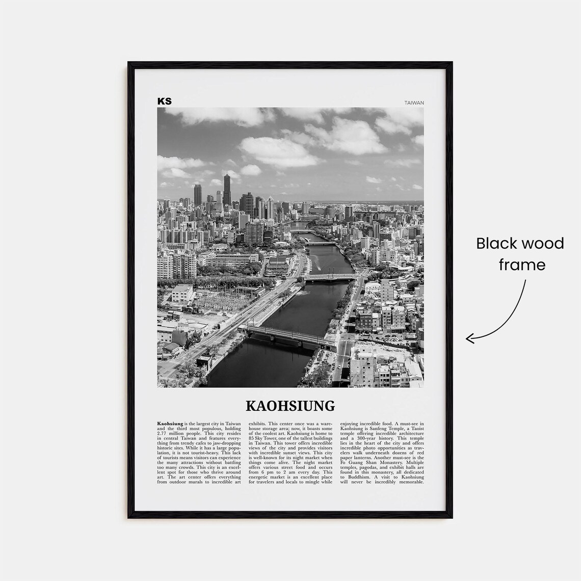 Kaohsiung Black and White Map Poster, Taiwan Travel Art - Image 3